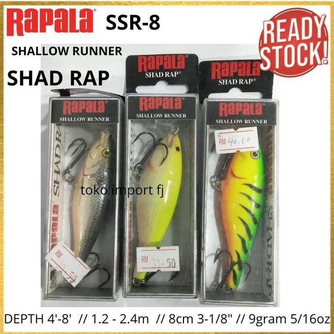 Umpan Pancing 8cm 9gram 1.2-2.4m Rapala SSR-8 Shallow Runner ShadRap - Lure Casting Umpan Pancing Um