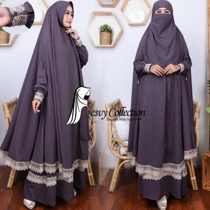 Termurah / Hot Sale Alya Set Full Lengkap+ Cadar Resvy Collection Gamis Mewah Elegant