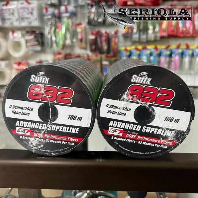 PE SUFIX 832 X8 NEON LIME ADVANCED SUPERLINE 100M 20lb 30lb 40lb