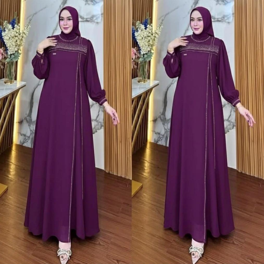 TERMURAH Gamis Wanita Abaya Turkey Terbaru 2026 Emerald Blue Aylin Dress Aplikasi Payet Swaroski Pre