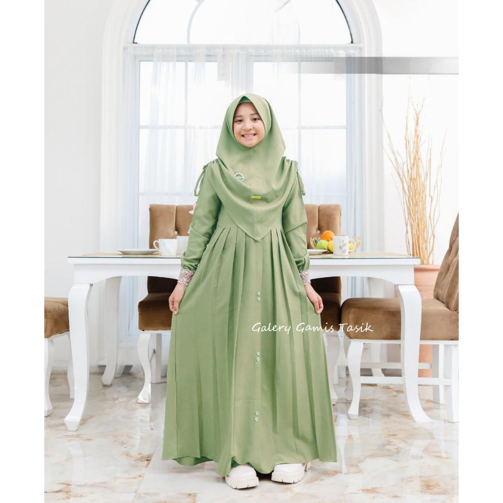 GARANSI GAMIS ANAK MAWWADAH SYAR'I SET KHIMAR CRINGKLE AIRFLOW PREMIUM - FASHION MUSLIM ANAK PEREMPU