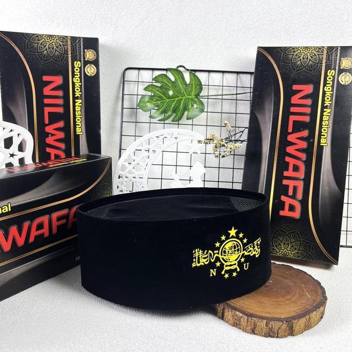 PECI NU KUNING - Peci Songkok Kopyah Hitam Motif Logo NU Kuning Anak dan Dewasa Tinggi 9 cm Muslim K