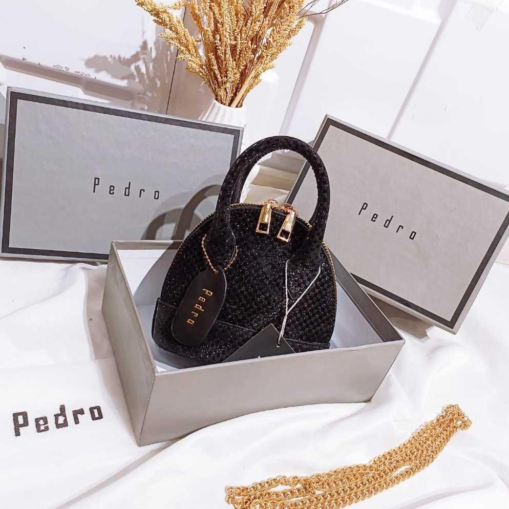 Big Sale Tas Selempang P*Dro Alma Mini Gliter Kode Sp029 Import + Set Box ( Ada Tali Panjang, Dalama
