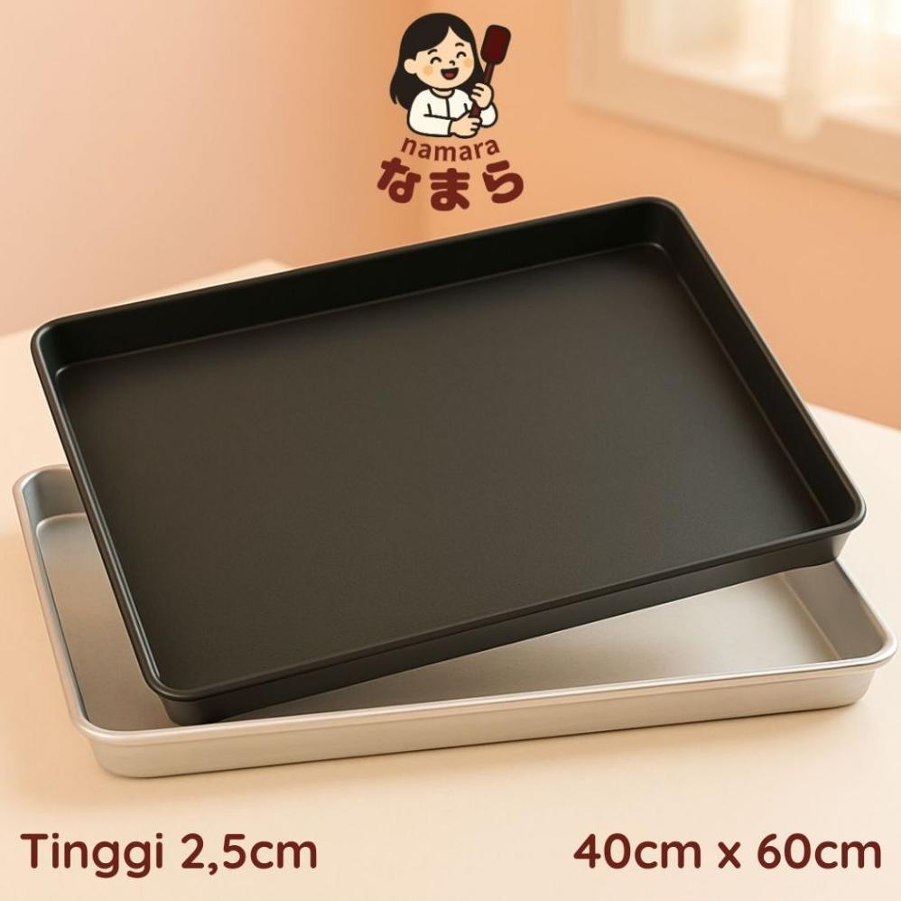[CAQUEEN] NAMARA Loyang Roti Kue 40x60cm Anti Lengket Black Teflon & Silver Aluminium Tinggi 2.5cm |