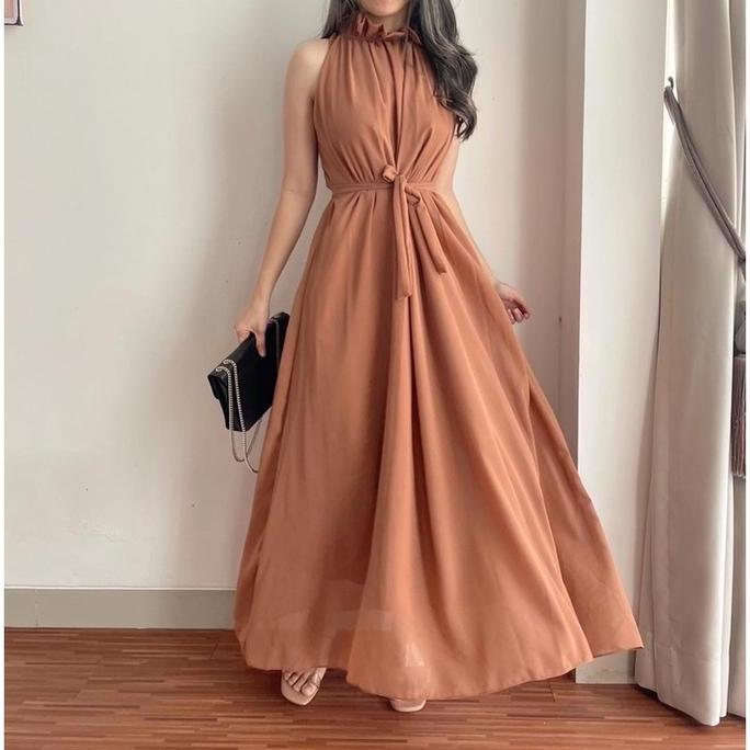 Miranda Halter Dress - Chiffon Import - Gaun Pesta Prewed Bridesmaid Polos panjang formal Kondangan 