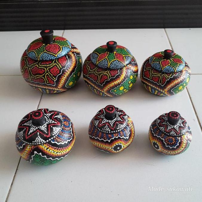 ------] 1 Set Wadah tempat permen Lukis motif buah kayu Bali isi 3pcs