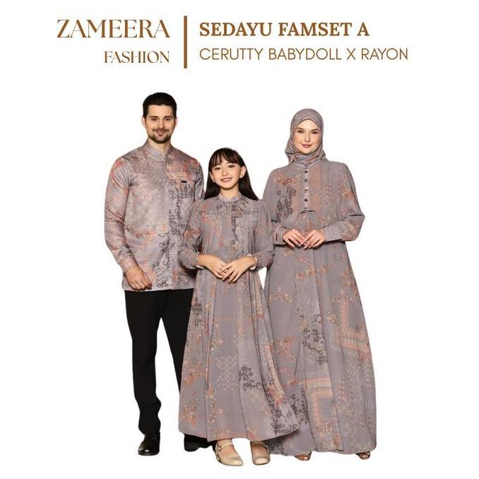 Sedayu Zameera Family  Sarimbit Keluarga Muslim Baju Famset Setelan Gamis Dress Kemeja Lengan Panjan