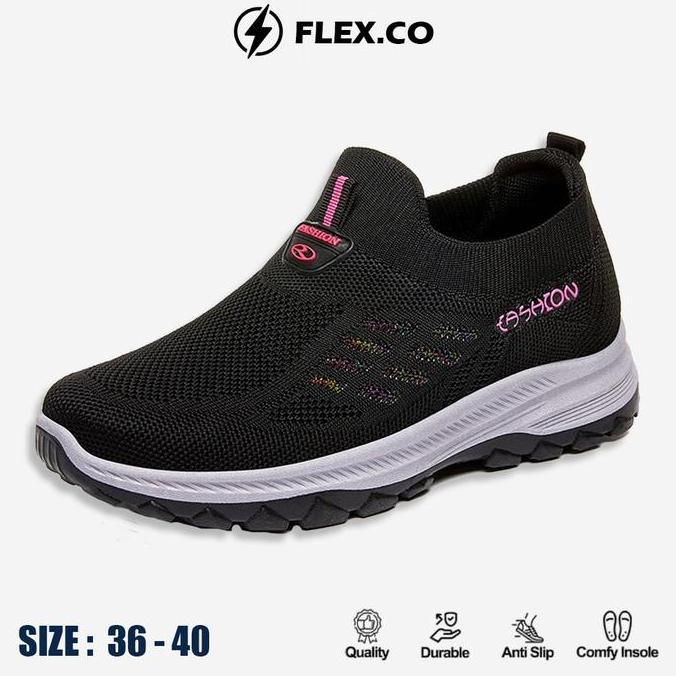 Lansungkirim- Flex.Co 1619 Sepatu Wanita Sport Free Box Sepatu Sneakers Wanita Tanpa Tali Slip On Se