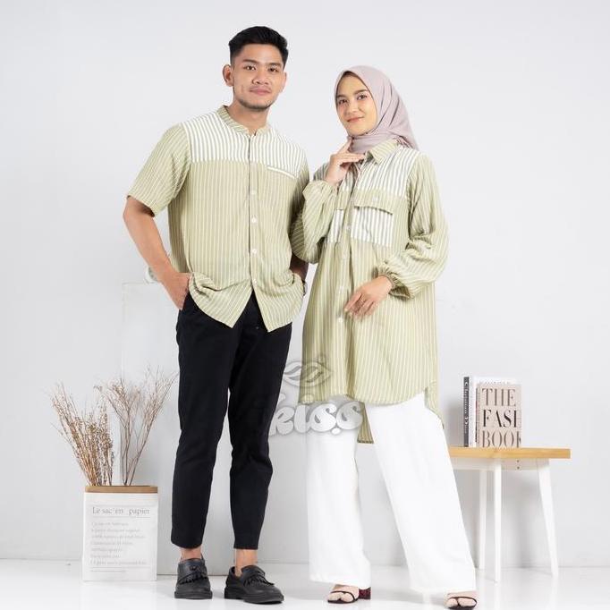 Blouse Wanita Muslim Full Kancing | Sarimbit  Couple Keluarga Motif Salur Ayah Bunda Dan Anak | Koko