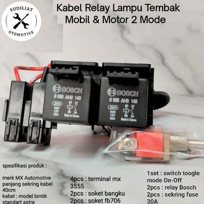 Otopilot- Kabel Relay Set Lampu Tembak Motor Dengan  Relay Bosch - 2 Mode