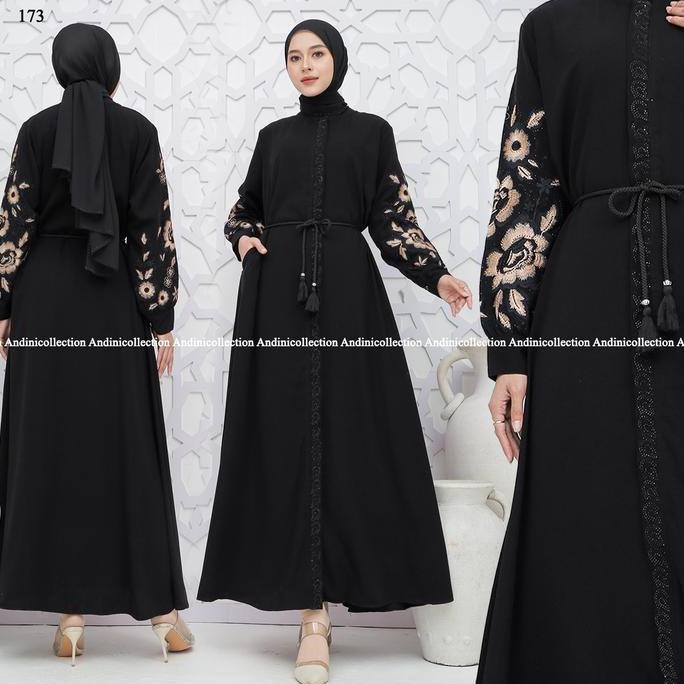 Abaya Jetblack Hitam Pekat Jetblack Premium Full Sleting Gamis Outer Syari Muslimah remaja untuk Umr