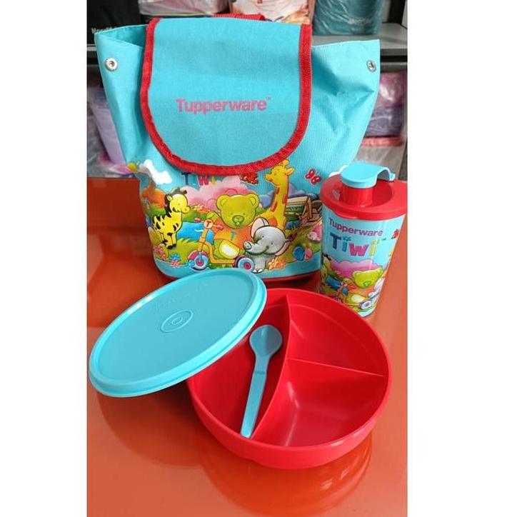 TEMPAT MAKAN MINUM TAS BEKAL Tupperware Tiwi n Friends Bag + Lunch Box + Botol Minum PREMIUM TUPERWE