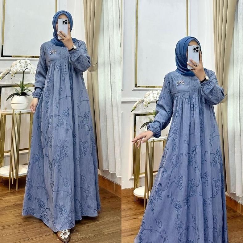sale Nura CollectionOfficial - Katpol Zakira - Katun Polo Bordir - Baju Gamis Wanita Model Terbaru B