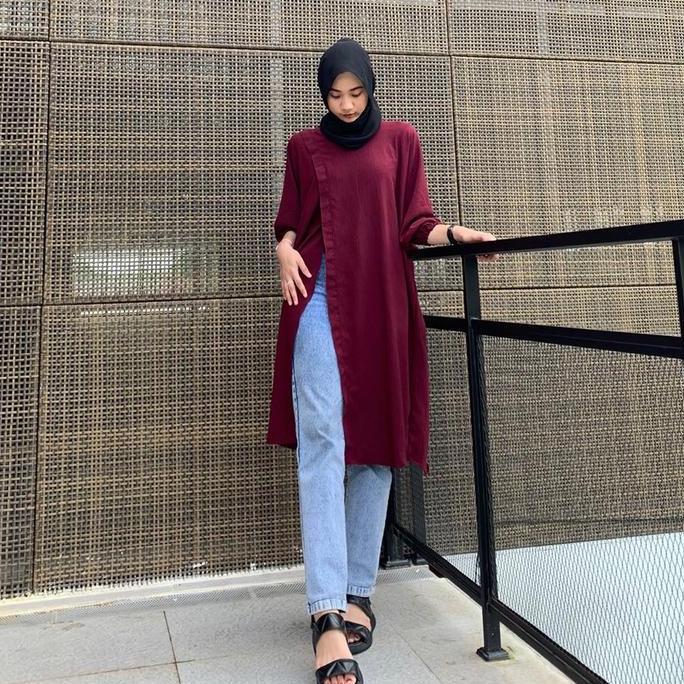 Midi kaftan Tanisa ,model kaftan terbaru 2023 Polos Atasan Formal Gamis Hitam Motif Best Seller