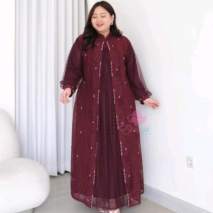 TERLARIS Jumbo gamis pesta violeta brukat mutiara ld 120 130 140 150 cm