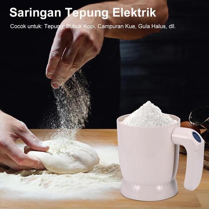 TERMURAH - Pengayak tepung elektrik, pengayak gula halus, alat penyaring kue, pengayak tepung portab