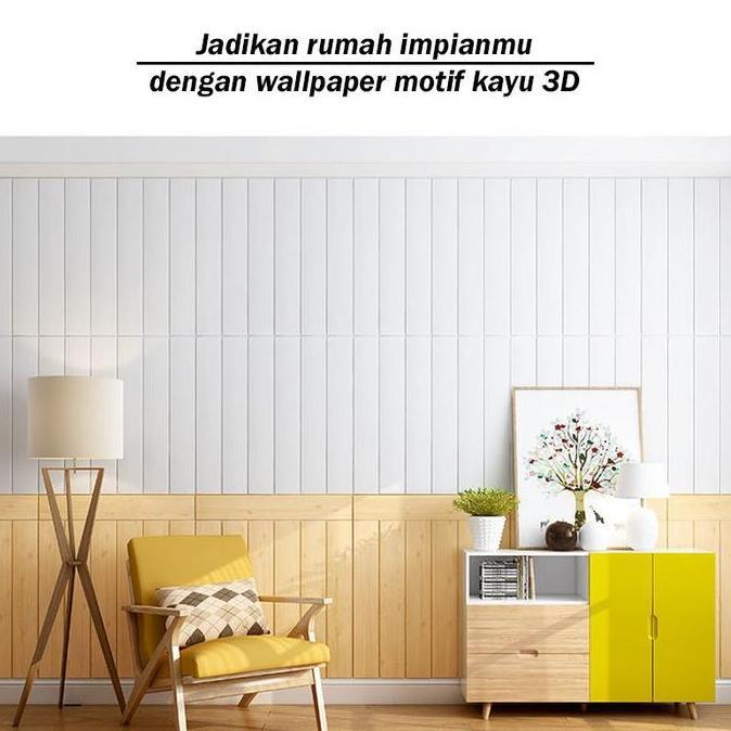 Paket 10 Lembar Wallpaper Dinding 3D Foam Motif Kayu Wood 70x35 Stiker Anti Air Lentur Mudah Dipoton