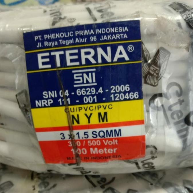 Kabel Eterna Nym 3X1,5 @100M 3X1.5 Tunggal Putih Kawat