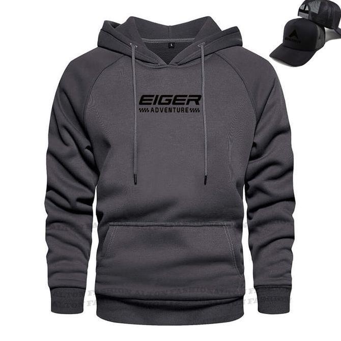 DS52 - BONUS TOPI... HOODIE LOGO EIGER AVENTURE HITAM - HOODIE PRIA WANITA TERKEREN - PAKAIAN PRIA &
