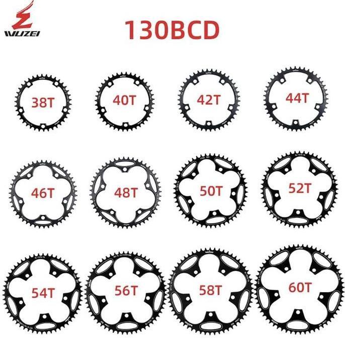WUZEI Chainring Premium BCD 130 Narrow Wide, Pilihan Ukuran Lengkap 38T, 40T, 42T, 44T, 46T, 48T, 50