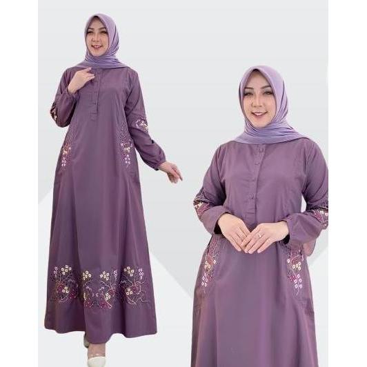 Gamis bordir terlaris dan terbaru bahan katun toyobo simple Kantong Lembut