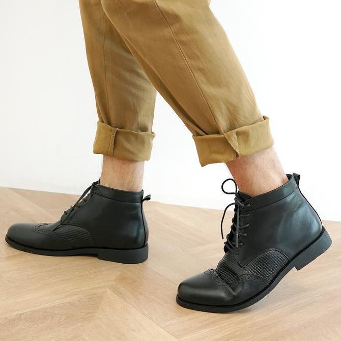 sepatu boot wingtip pria sepatu boot kulit asli pria sepatu boot pria terlaris