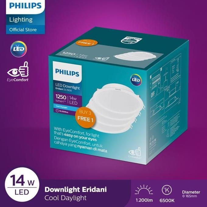 Lampu Downlight Led Panel Ceiling Plafon Eridani Philips 14W 14 Watt Ib Inbow Tanam Cahaya Putih Coo