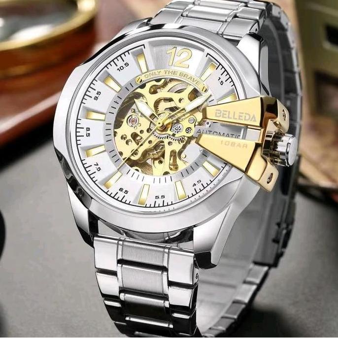 PROMO JAM TANGAN PRIA BELLEDA 9473 RANTAI AUTOMATIC TANPA BATRAI ANTI AIR 30M terlaris