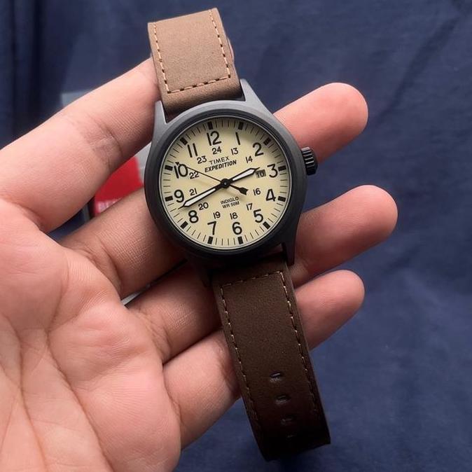 Timex Expedition Scout T49963 Indiglo Biege Dial Brown Leather Strap terlaris
