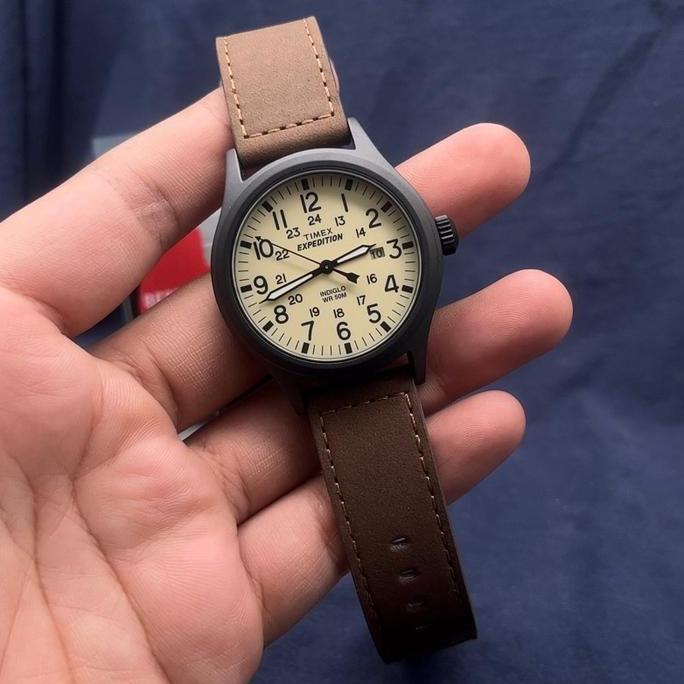 Timex Expedition Scout T49963 Indiglo Biege Dial Brown Leather Strap terlaris