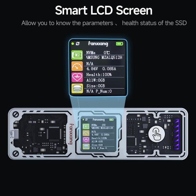 BEBAS ONGKIR - Fanxiang M.2 SSD Enclosure NVMe and SATA With Smart LCD Screen - MD-86