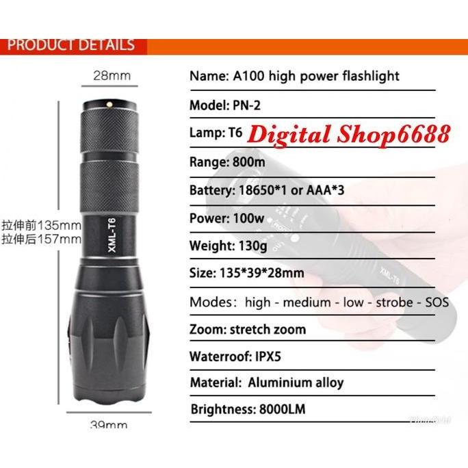 Hikway- Senter Led Cahaya Kuning Tactical Cree Xml-T6 8000 Lumens Pn2