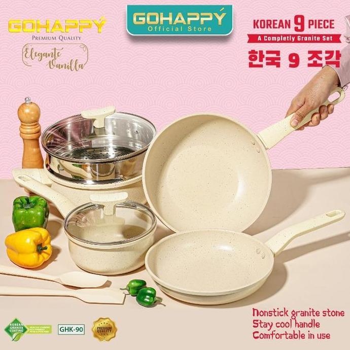 PANCI GOHAPPY KOREA Anti Lengket GHK-90 Panci Set granite Isi 9 Pcs Casserole Fry Pan Wok Pan Milk P