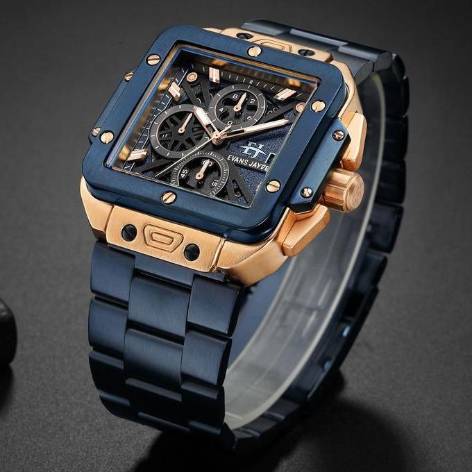Jam Tangan Evans Jayden Jam Tangan Pria 9561 Rantai Stainless Steel Chronograph Kaca Sapphire Water 