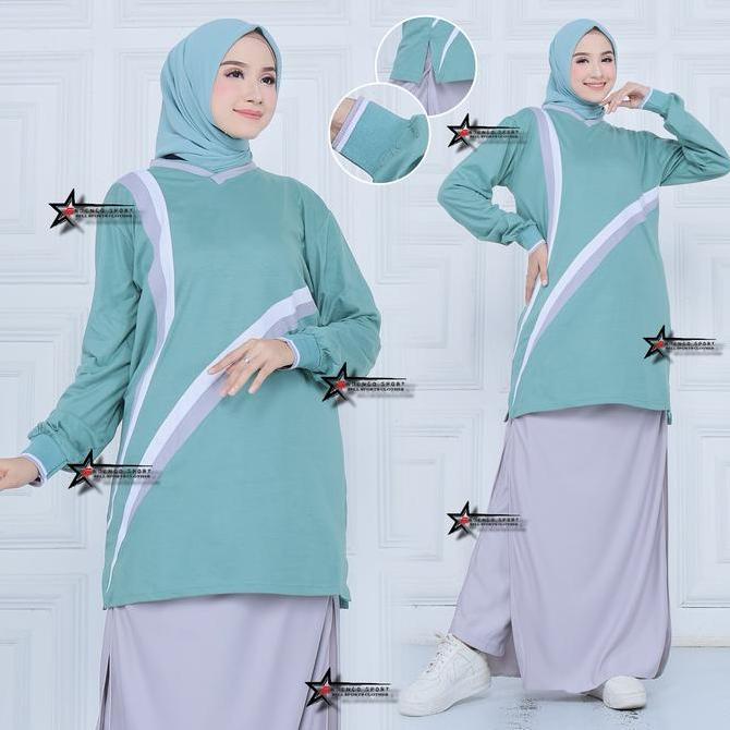 Setelan baju olahraga senam tunik Sport ROK CELANA (rocela) / Baju senam One set wanita muslimah Pan