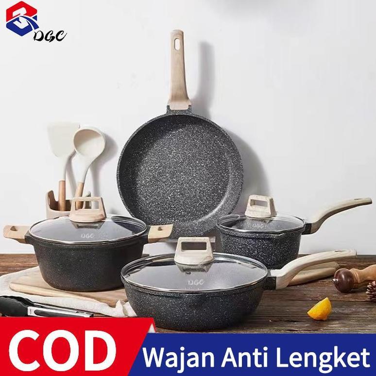 DGC Putih Granit Antilengket Peralatan Masak 7PCS Wajan Panci  Cookware Panci Set  Wajan Serbaguna