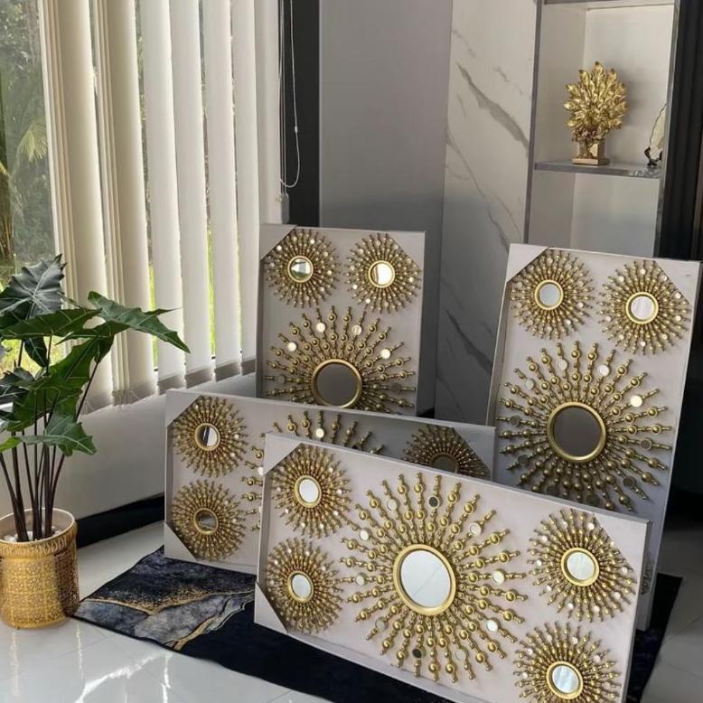 [JY] Hiasan Dinding Cermin Gold Mewah Kaca Plastik