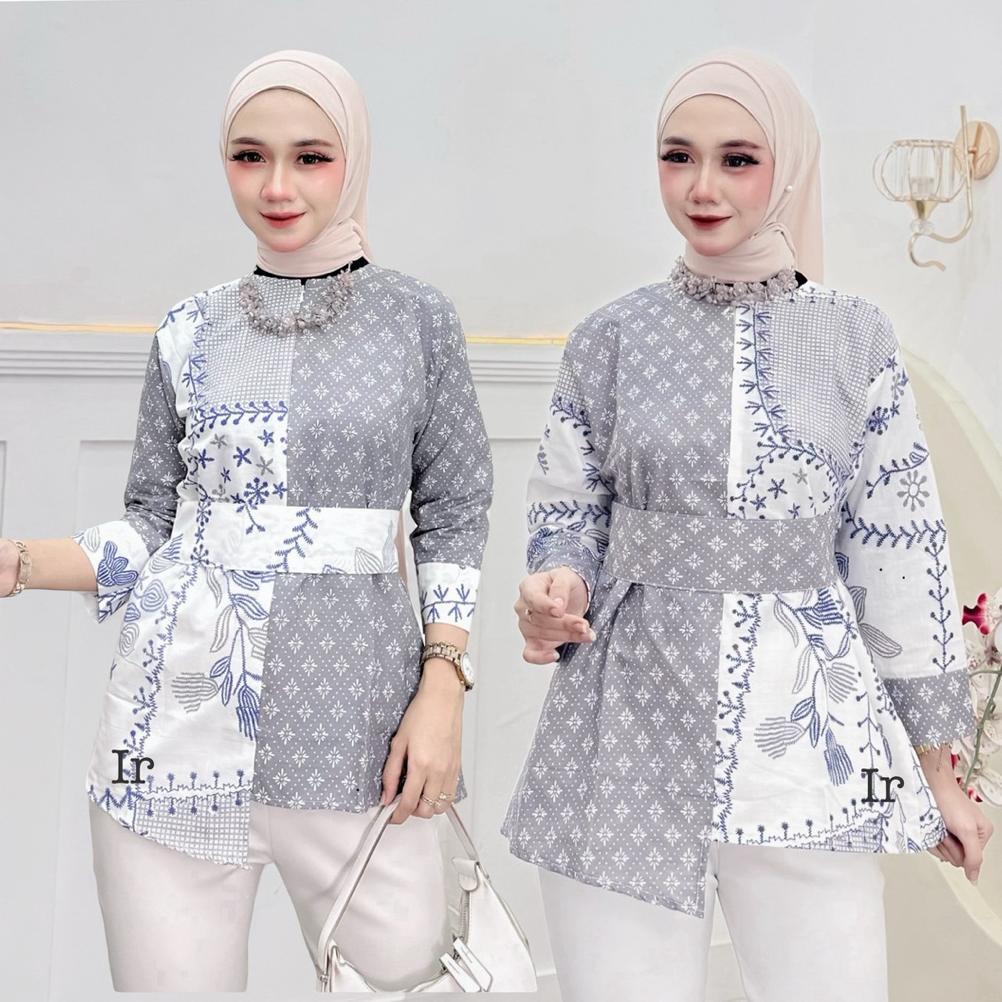Terbaru Atasan Batik Wanita Modern Blouse Batik Kantor Wanita Terbaru (Kembang Bordir)