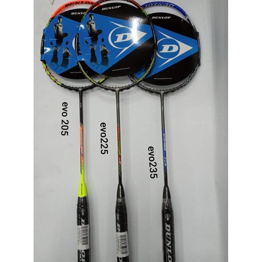 HARGA DISC - Raket Badminton NEW DUNLOP EVO 205/ EVO 225/ EVO 235 +SENAR + GRIP ORI