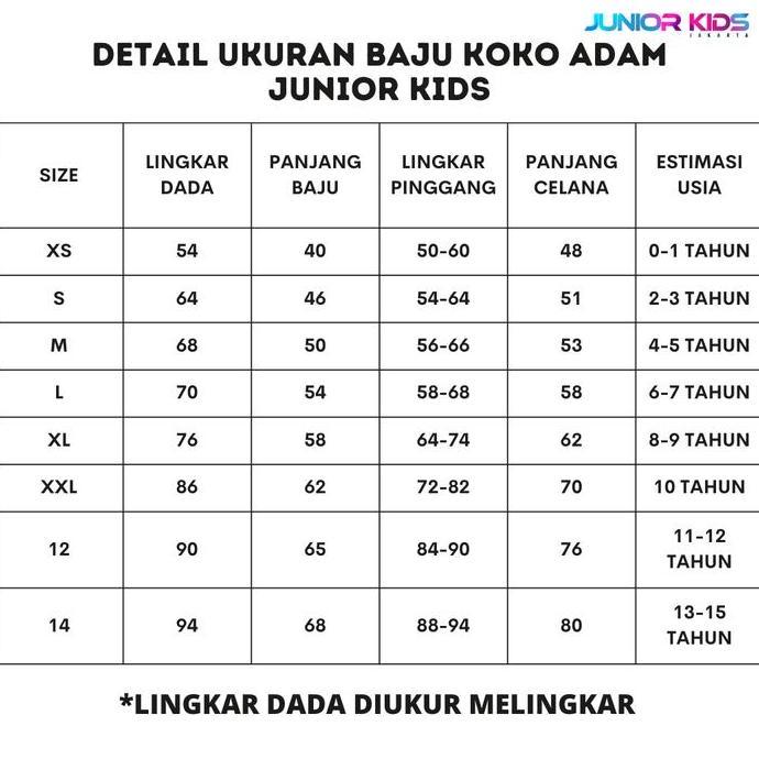 Junior Kids - Adam Set Koko Anak Tanggung Usia 1-15 Tahun (Free Bonus peci Saat Live Tiktok) Katun M