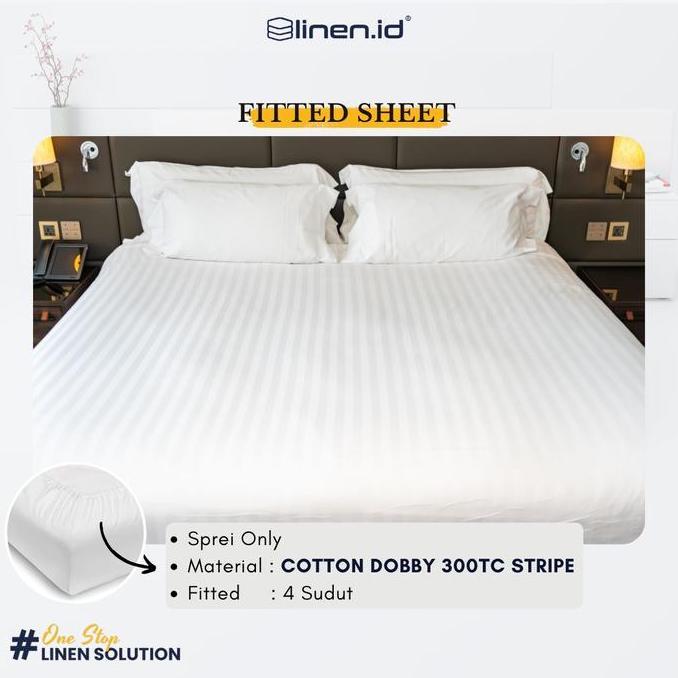 [Sprei only] Fitted Sheet Putih Dobby Stripe 3cm 300TC Dengan Karet