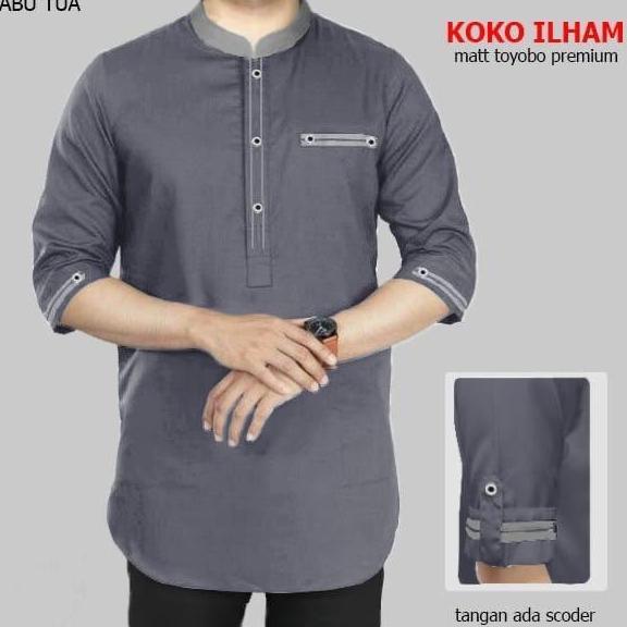 PIK - Koko Kurta Ilham S M L XL XXL 3XL Pakaian Muslim Koko Kurta Pria Katun Toyobo Dewasa Baju