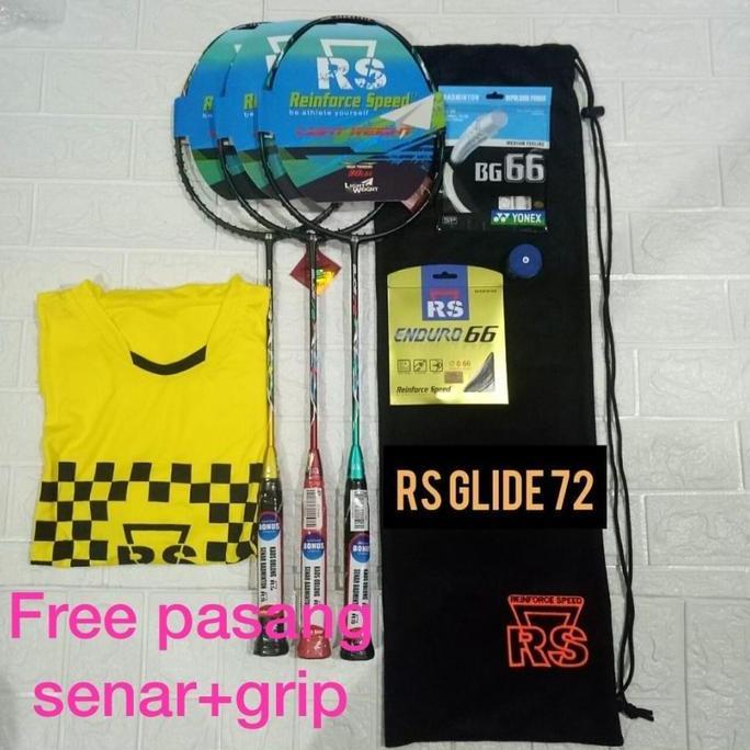 HARGA DISC - Raket Badminton RS GLIDE 72 merah/gold/Jade +senar full set ORIGINAL