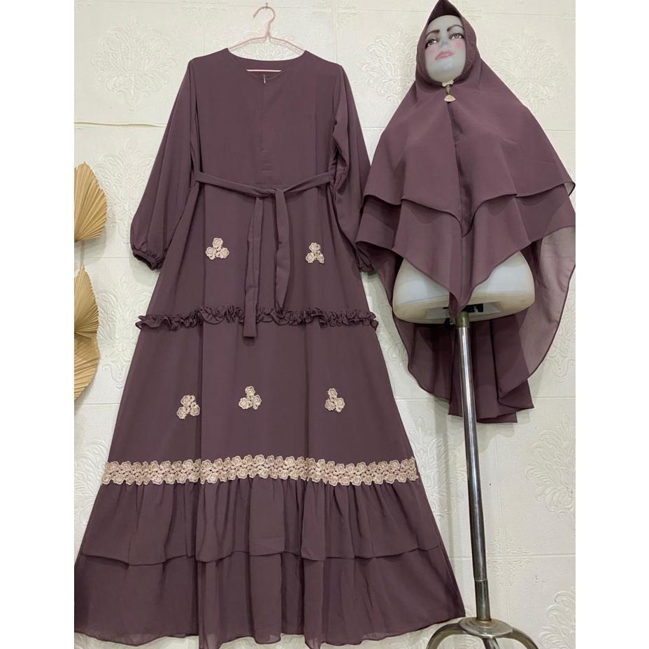 NEW Gamis Syari Ceruty Renda / Gamis Terbaru Mix Renda Bunga Cantik / Gamis Ceruty Babydoll