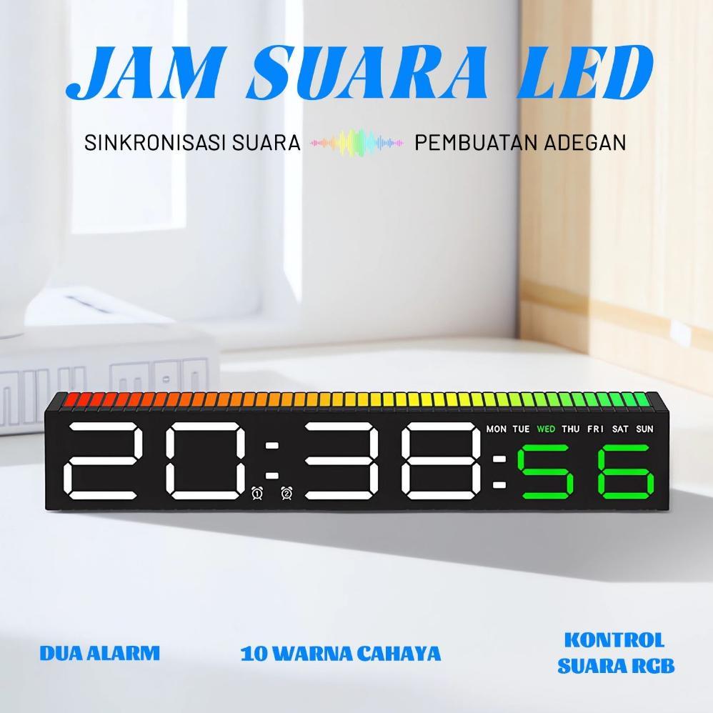 Jam Alarm Digital dengan Lampu Malam 10 Warna, Musik Sinkronisasi, 2 Alarm, Snooze, Kecerahan Otomat
