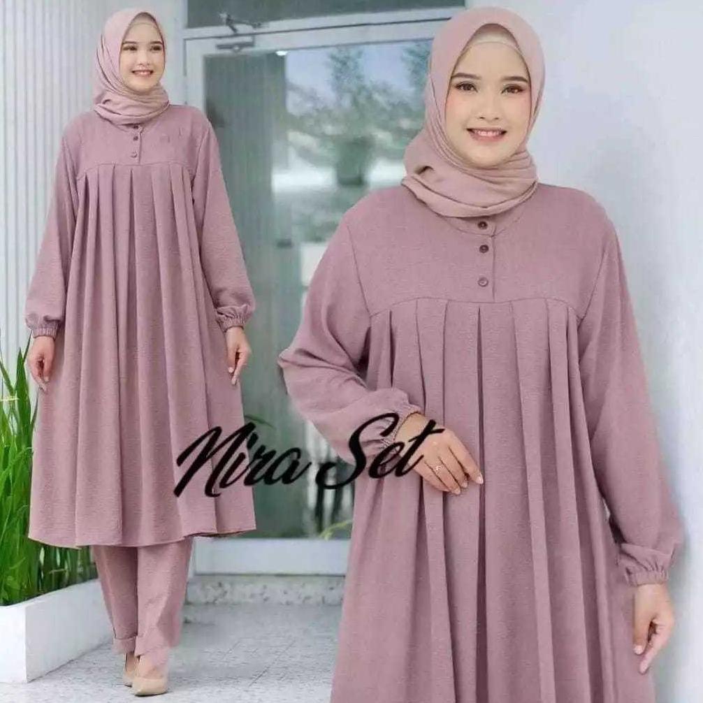 Discount SETELAN NIRA SETCEL LONG TUNIK / SETELAN WANITA MODERN KEKINIAN TERBARU/ SETCEL PEREMPUAN D