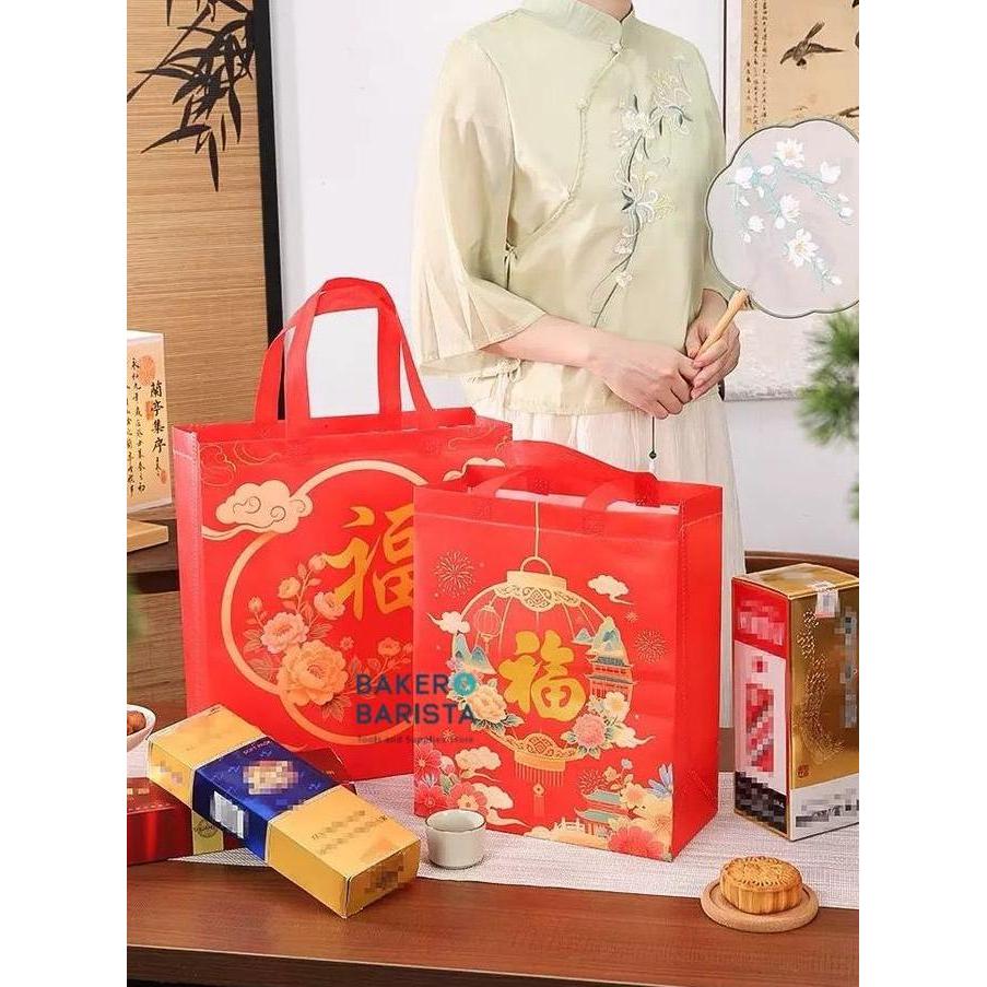 Produk Unggulan] Imlek Non Woven Bag Goodies Bag ImlekTas Kado Bungkusan Chinese New Year Kue Kering