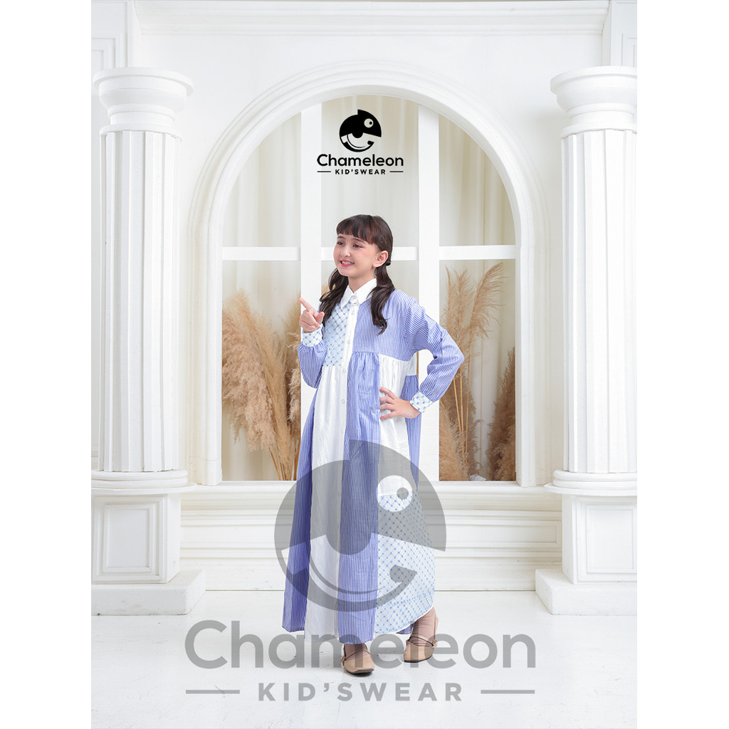CHAMELEON- kirana dress etnic anak tanggung - gamis salur mix brukat - usia 7-15thn