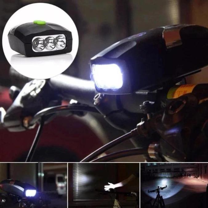 Lampu Sepeda Plus Bel Klakson Lampu Depan Sepeda 3 LED Mode Plus Klakson / Lampu Depan Sepeda Senter