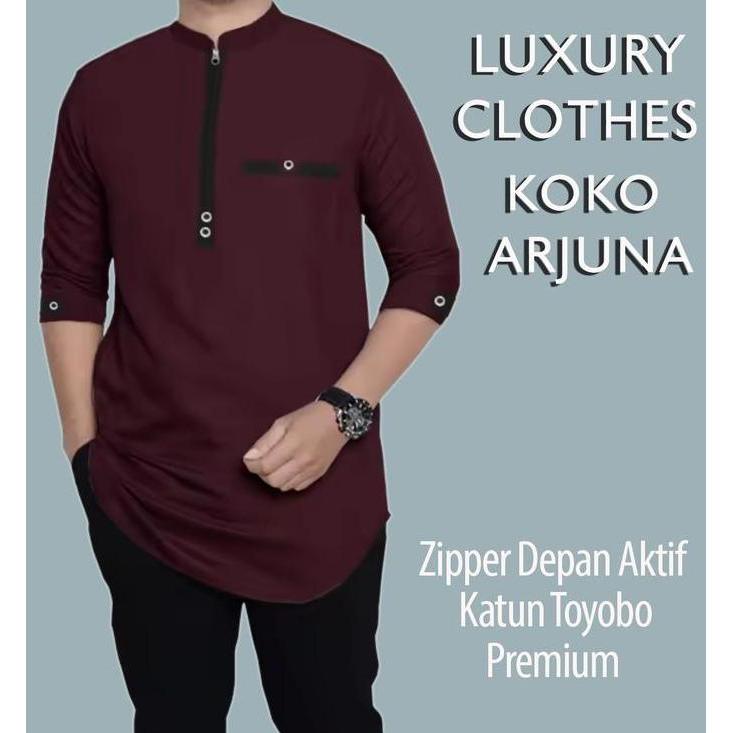 Koko Kurta Arjuna Busana Baju Koko Pria Muslim Dewasa Jumbo Katun Toyobo Size S M L XL XXL XXXL nyam
